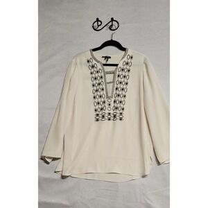 Cream With Black Stitching Trim And Vented Chest Nic + Zoe Ls Tunic Size L